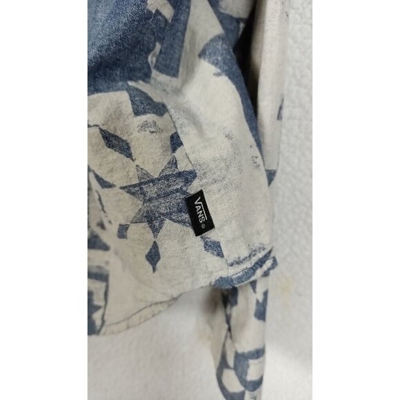 VANS Women's Size XL Ashley Blue Geometric Button Up Chest Pockets Long Sleeve - Picture 7 of 11